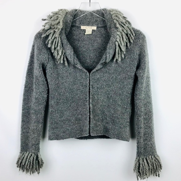 Free People shaggy gray wool cardigan sweater - Picture 1 of 7